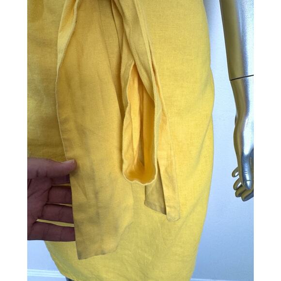 Banana Republic Linen Blend Wrap Dress Poppy Yellow Puff Sleeve SP - Picture 7 of 10